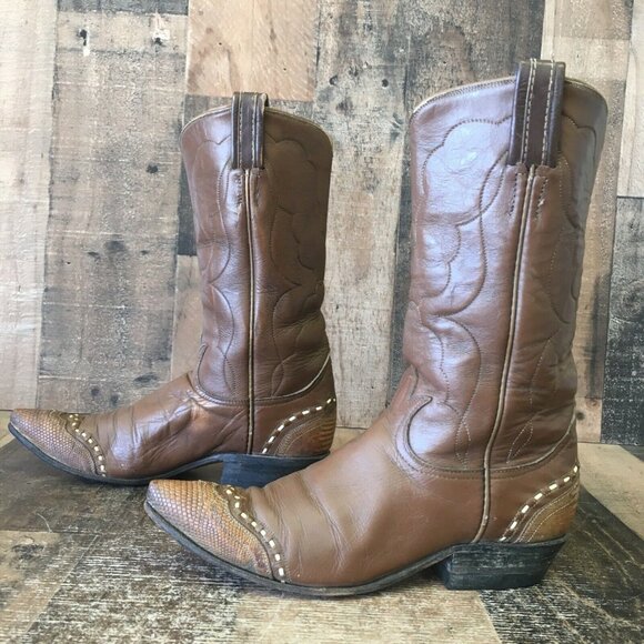 Tony Lama Vintage Gold Label Pointed Toe Wingtip Cowboy Boots Womens 5.5 B - Picture 12 of 12